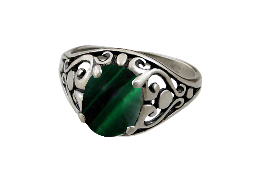 Sterling Silver Filigree Heart Ring With Malachite Size 9